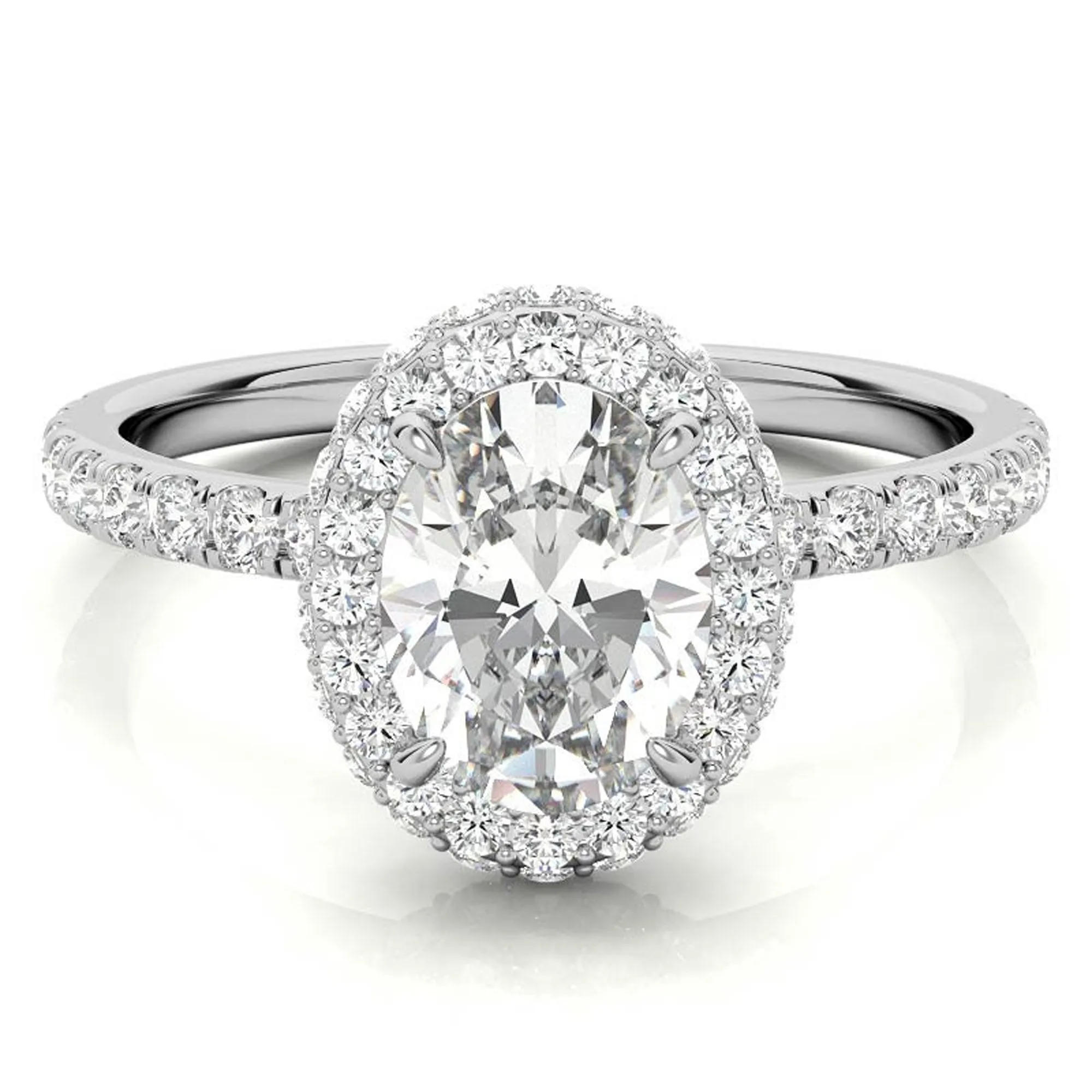 Elegant Halo 925 Sterling Silver Adjustable Oval-Cut Pave White Gold Engagement Ring For Women