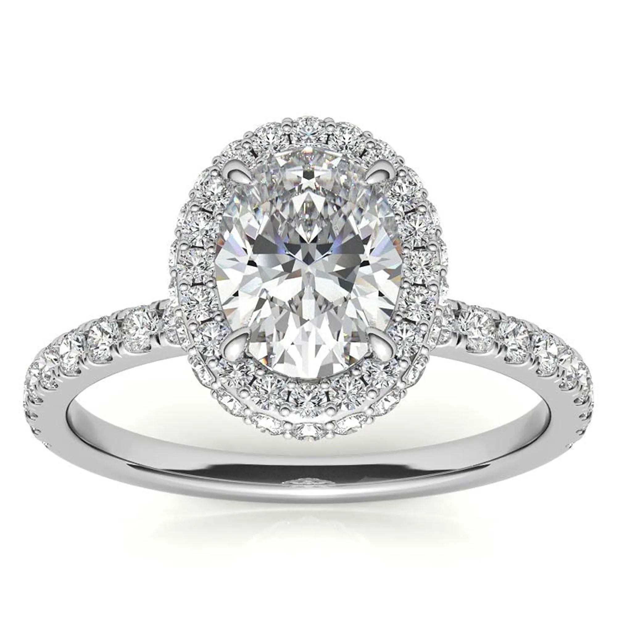 Elegant Halo 925 Sterling Silver Adjustable Oval-Cut Pave White Gold Engagement Ring For Women