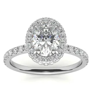 Elegant Halo 925 Sterling Silver Adjustable Oval-Cut Pave White Gold Engagement Ring For Women