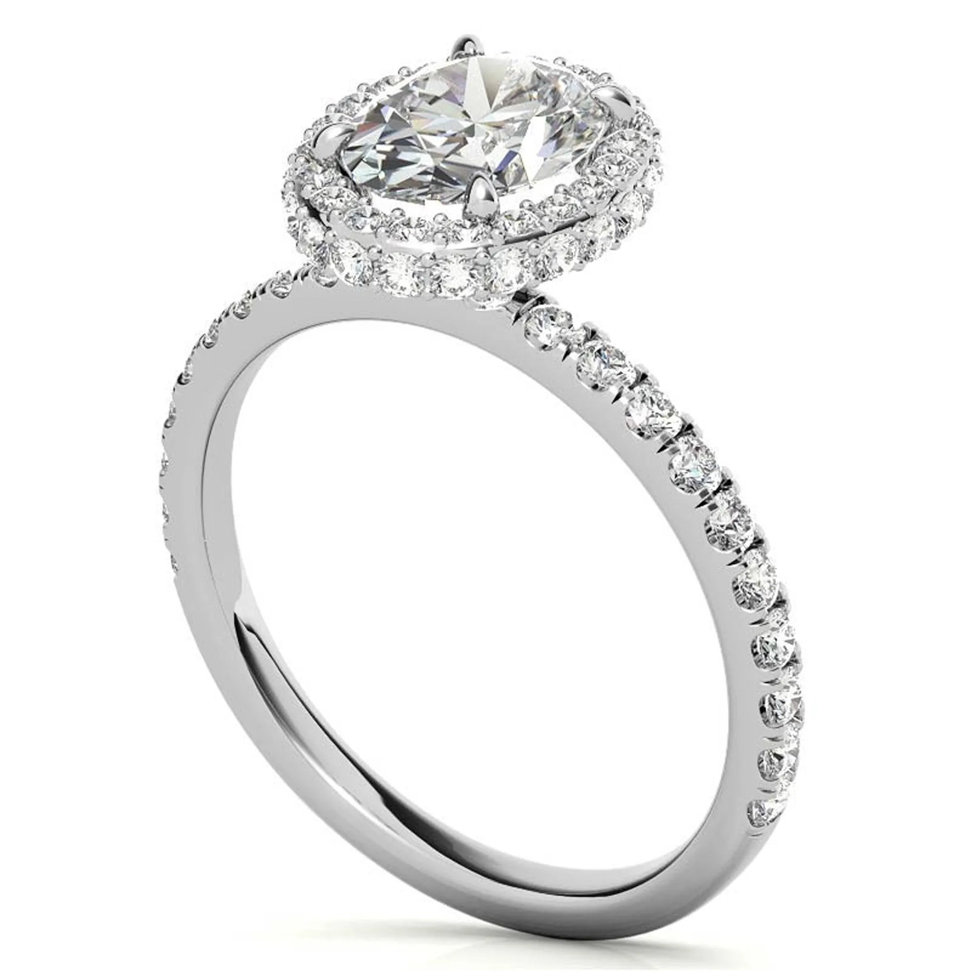 Elegant Halo 925 Sterling Silver Adjustable Oval-Cut Pave White Gold Engagement Ring For Women