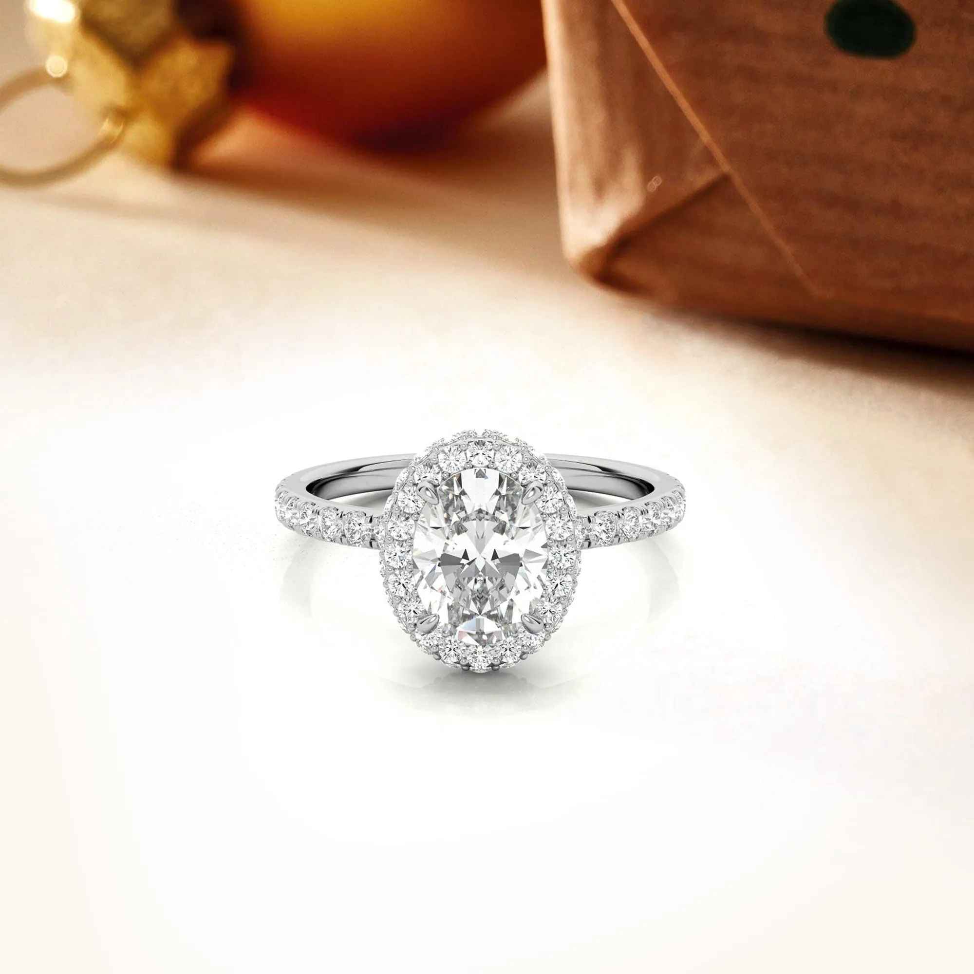 Elegant Halo 925 Sterling Silver Adjustable Oval-Cut Pave White Gold Engagement Ring For Women