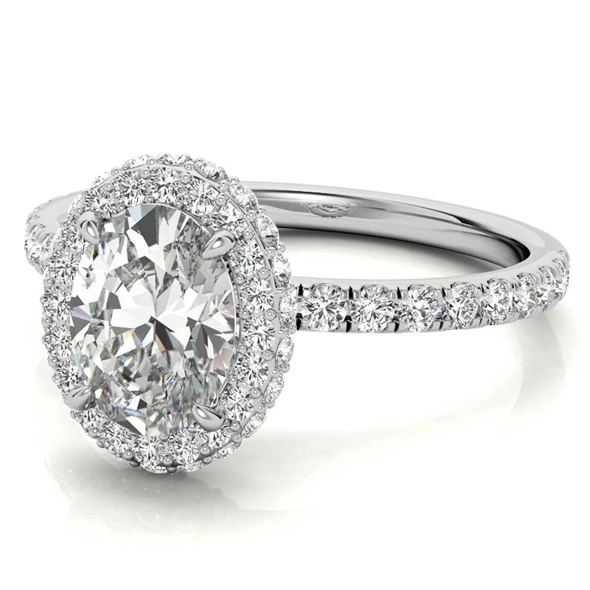 Elegant Halo 925 Sterling Silver Adjustable Oval-Cut Pave White Gold Engagement Ring For Women