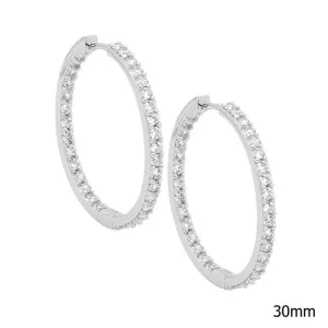 Ellani Sterling Silver CZ Set 30mm Hoop Earrings E183S