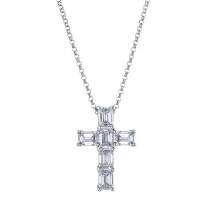 Emerald Cut 18K White Gold 4.26ct Diamond Cross Pendant Necklace