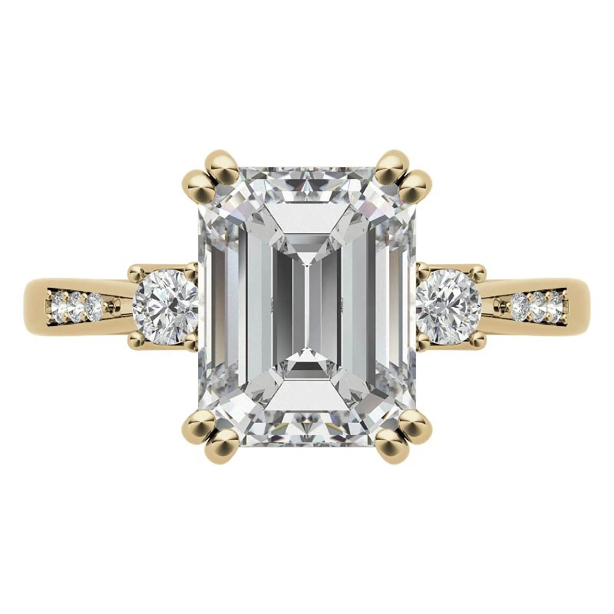 Emerald-Cut  With Two Round Stones Yellow  Gold Adjustable Sterling Silver Engagement Ring For Woman