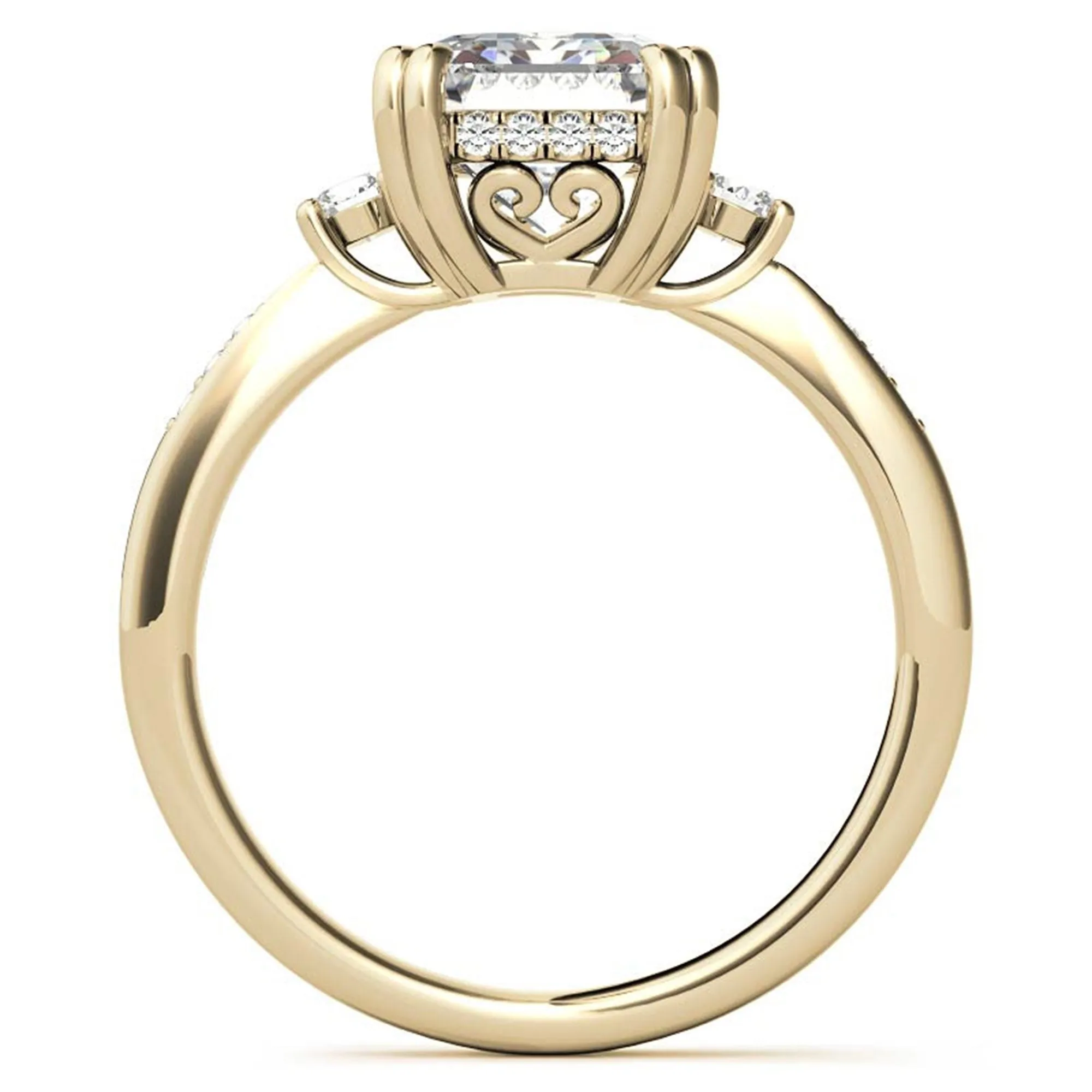 Emerald-Cut  With Two Round Stones Yellow  Gold Adjustable Sterling Silver Engagement Ring For Woman