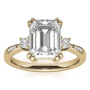 Emerald-Cut  With Two Round Stones Yellow  Gold Adjustable Sterling Silver Engagement Ring For Woman