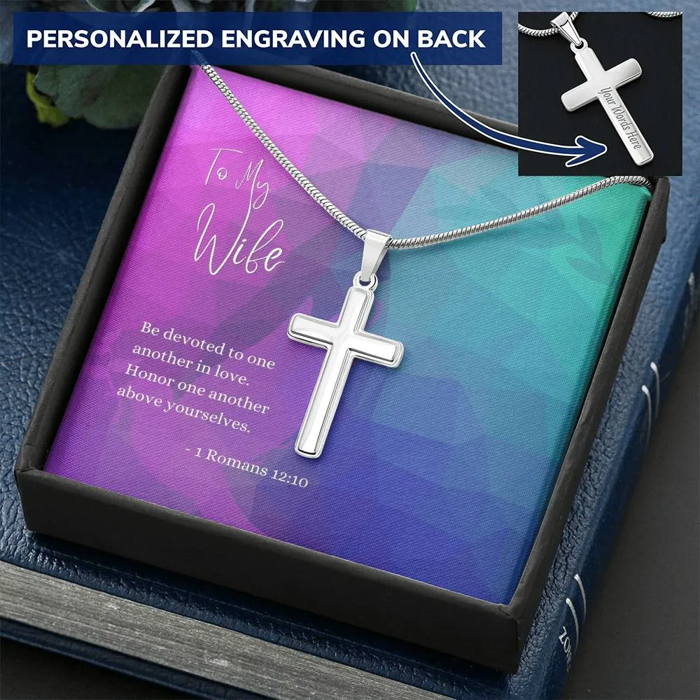 Engraved Cross Necklace | For Wife | 1 Romans 12:10