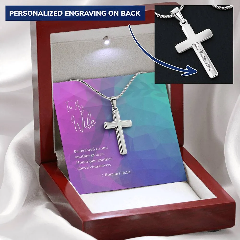 Engraved Cross Necklace | For Wife | 1 Romans 12:10
