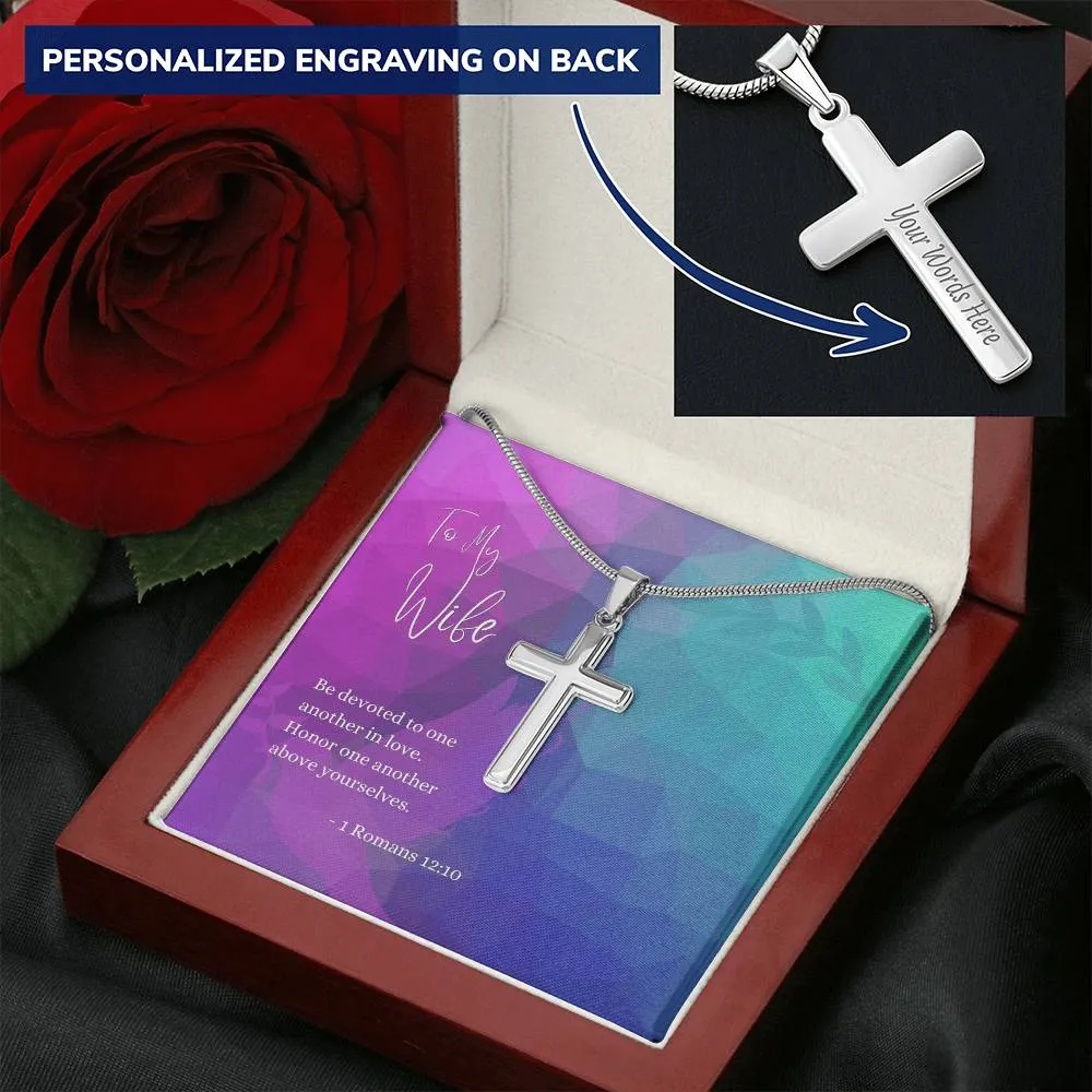 Engraved Cross Necklace | For Wife | 1 Romans 12:10