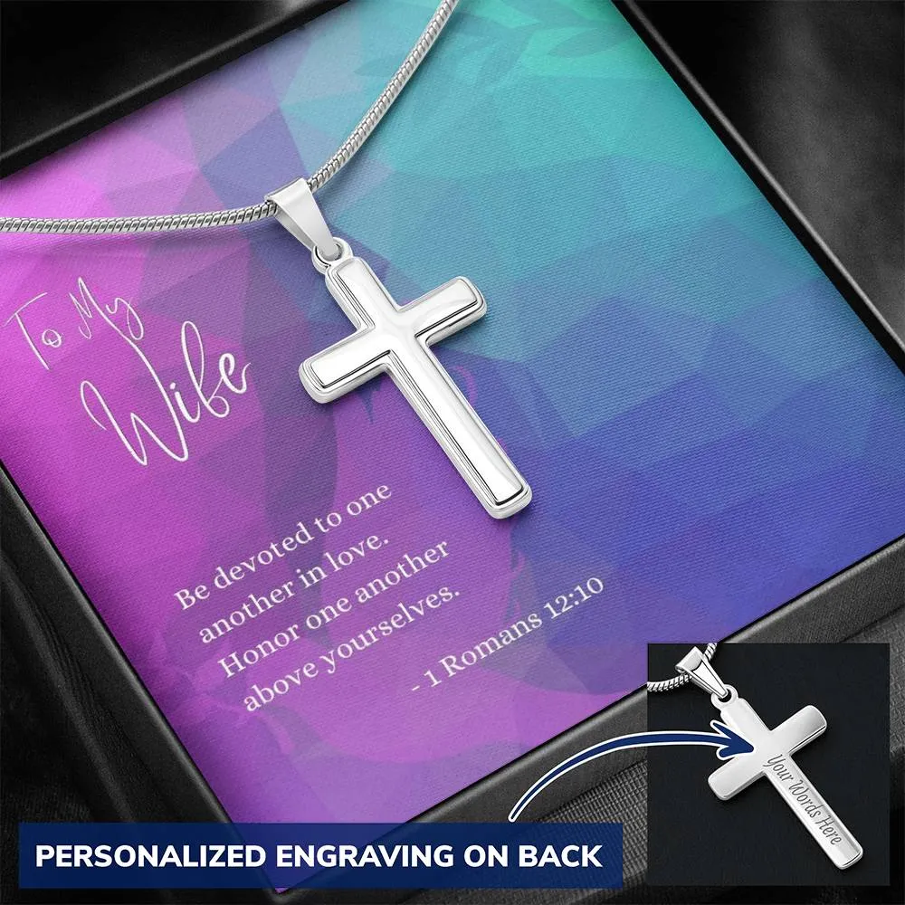 Engraved Cross Necklace | For Wife | 1 Romans 12:10