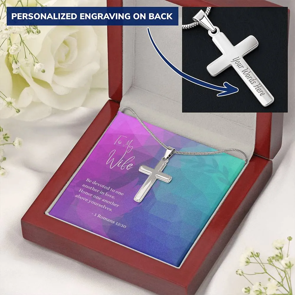Engraved Cross Necklace | For Wife | 1 Romans 12:10