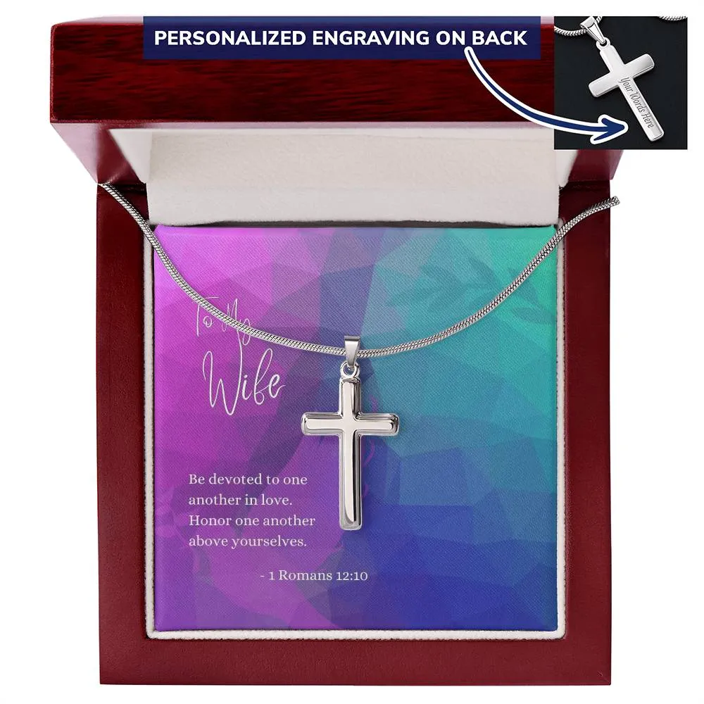 Engraved Cross Necklace | For Wife | 1 Romans 12:10