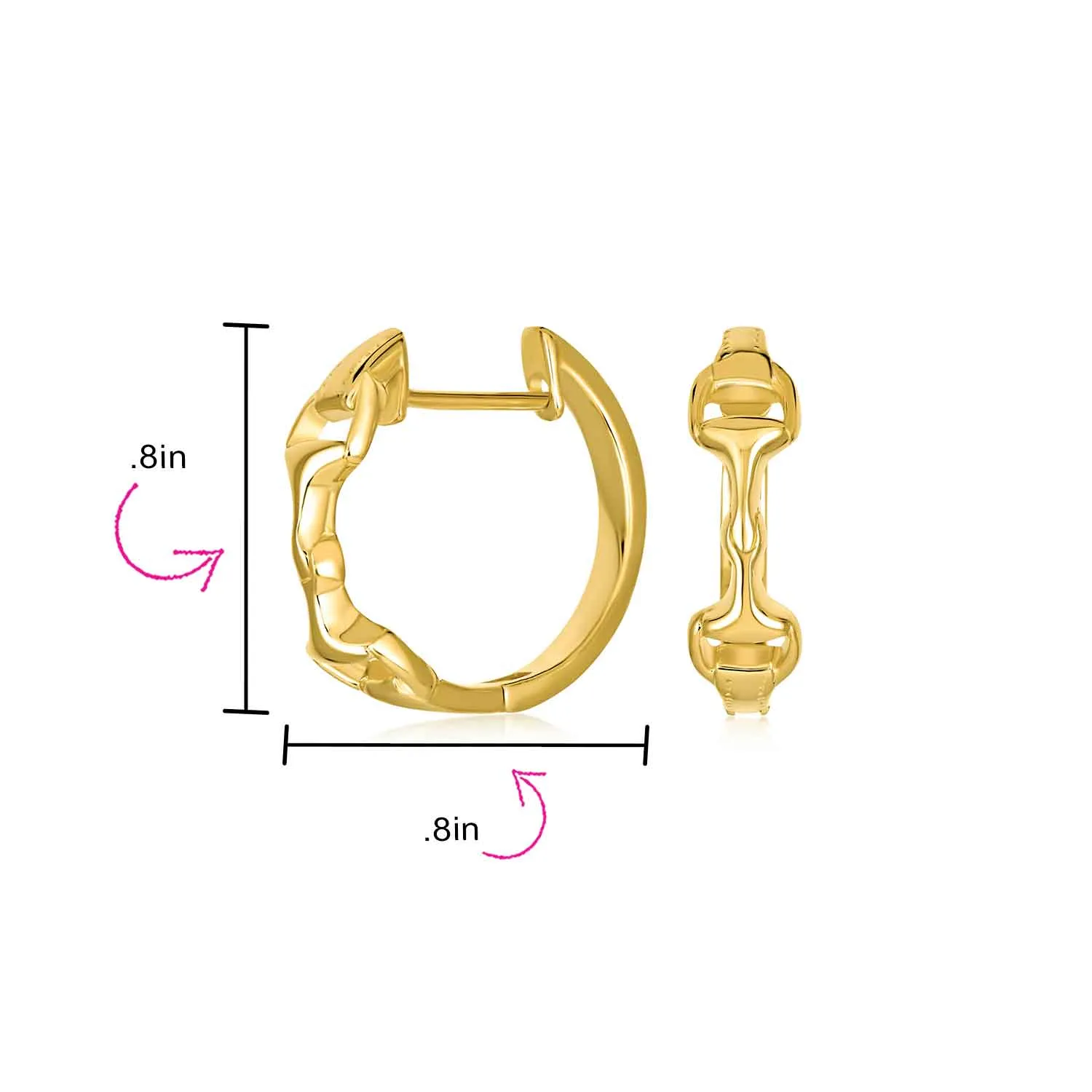 Equestrian Horse Gift Snaffle Bit Hoop Huggie Earrings 14K Gold Plated Silver
