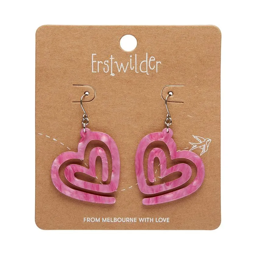 Erstwilder Heart Maze Ripple Drop Earrings - Pink