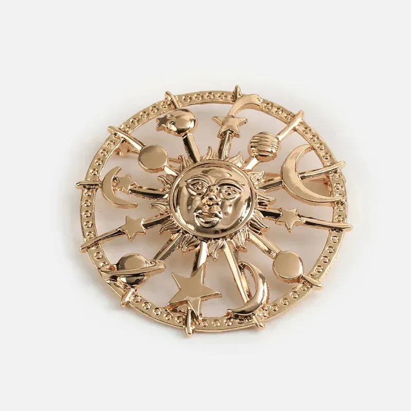 European Retro Sun God Brooch Creative Sun Moon Stars Christmas Pin Baroque Style Badge Brooch Brooches for Women