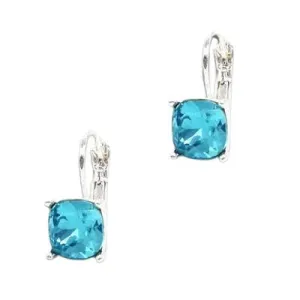 Fabienne - Classic Faceted Square Hook Earring - Aqua