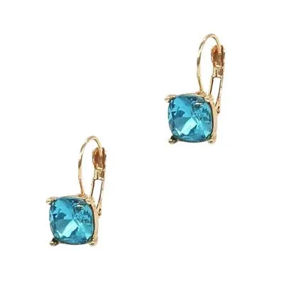 Fabienne - Classic Faceted Square Hook Earring - Aqua