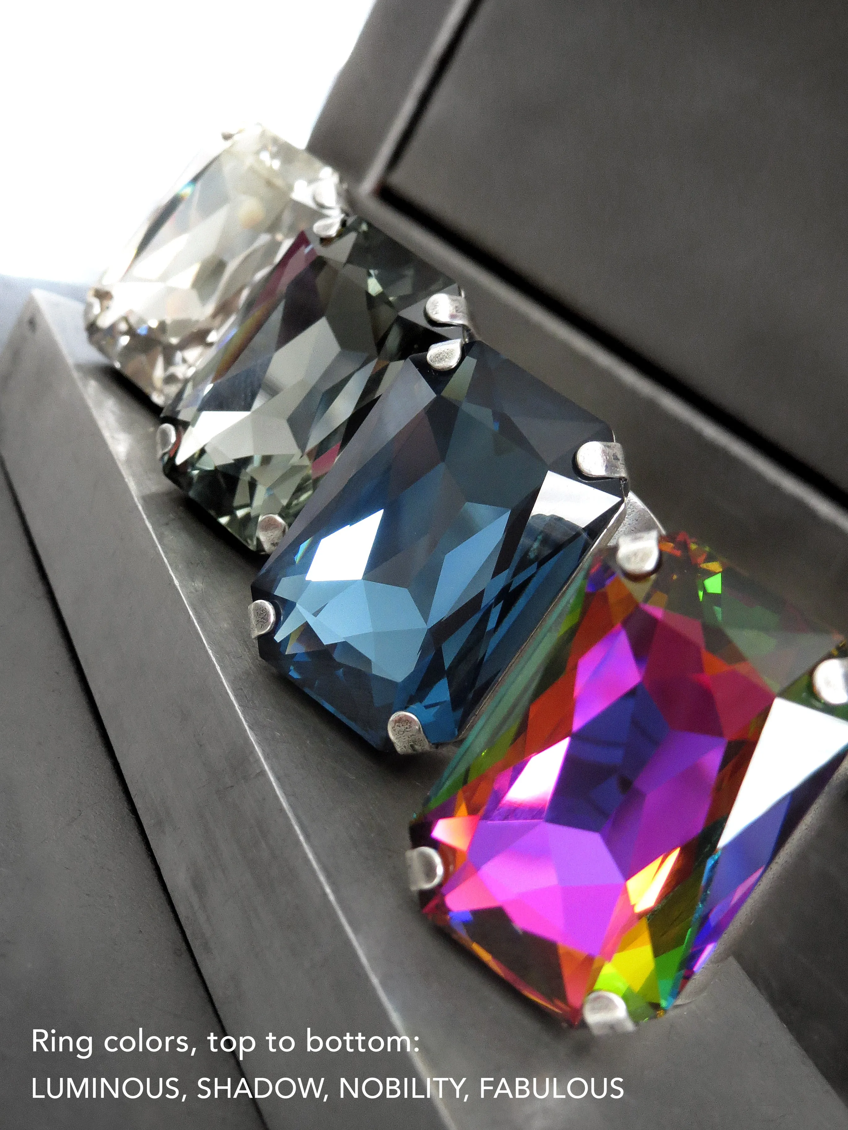 FABULOUS - Large Rectangular Crystal Rainbow Ring