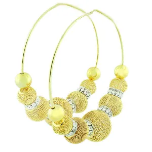 Fashion Alloy Yellow Gold-Tone White CZ Mesh Extra Large Womens Hoop Earrings