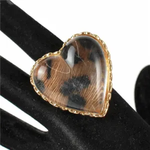 Fashion Chunky Animal Print Heart Stretch Ring