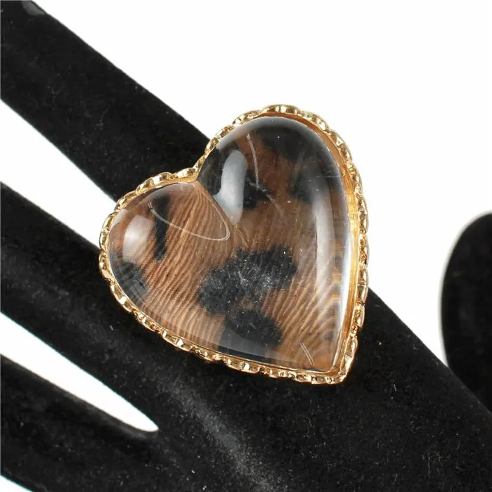 Fashion Chunky Animal Print Heart Stretch Ring