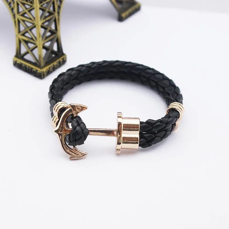 Fashion Punk Leather Bracelet Men Gold Anchor Bracelet Christmas Gift tom Hope Friendship Feme Bracelets