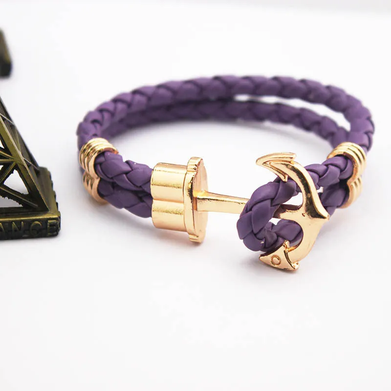 Fashion Punk Leather Bracelet Men Gold Anchor Bracelet Christmas Gift tom Hope Friendship Feme Bracelets