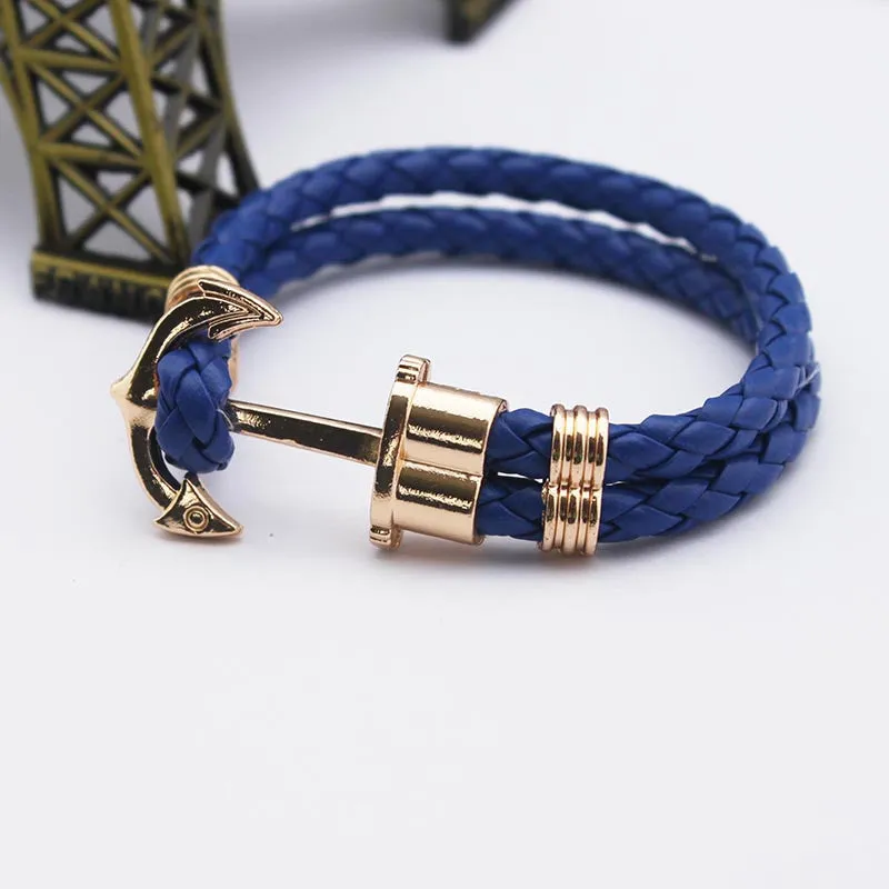 Fashion Punk Leather Bracelet Men Gold Anchor Bracelet Christmas Gift tom Hope Friendship Feme Bracelets