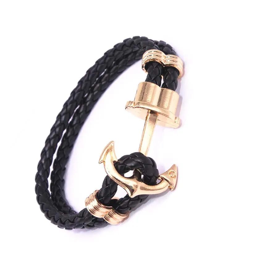 Fashion Punk Leather Bracelet Men Gold Anchor Bracelet Christmas Gift tom Hope Friendship Feme Bracelets