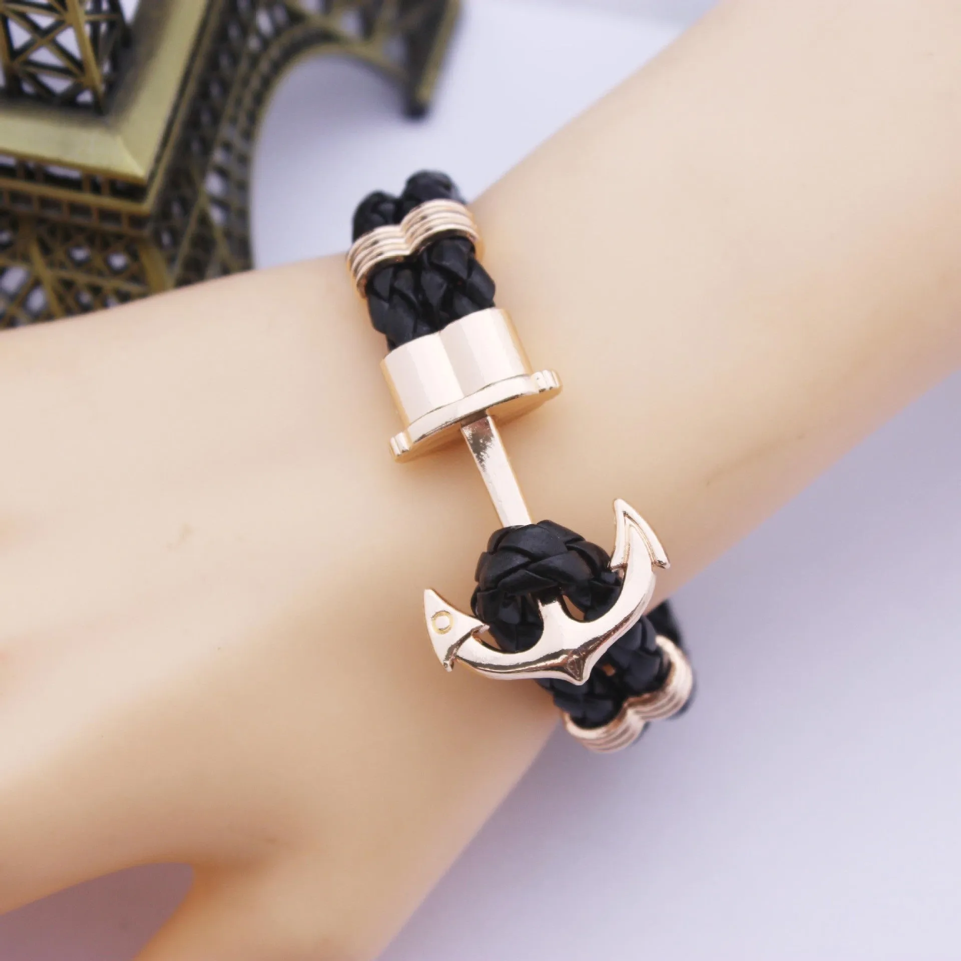 Fashion Punk Leather Bracelet Men Gold Anchor Bracelet Christmas Gift tom Hope Friendship Feme Bracelets