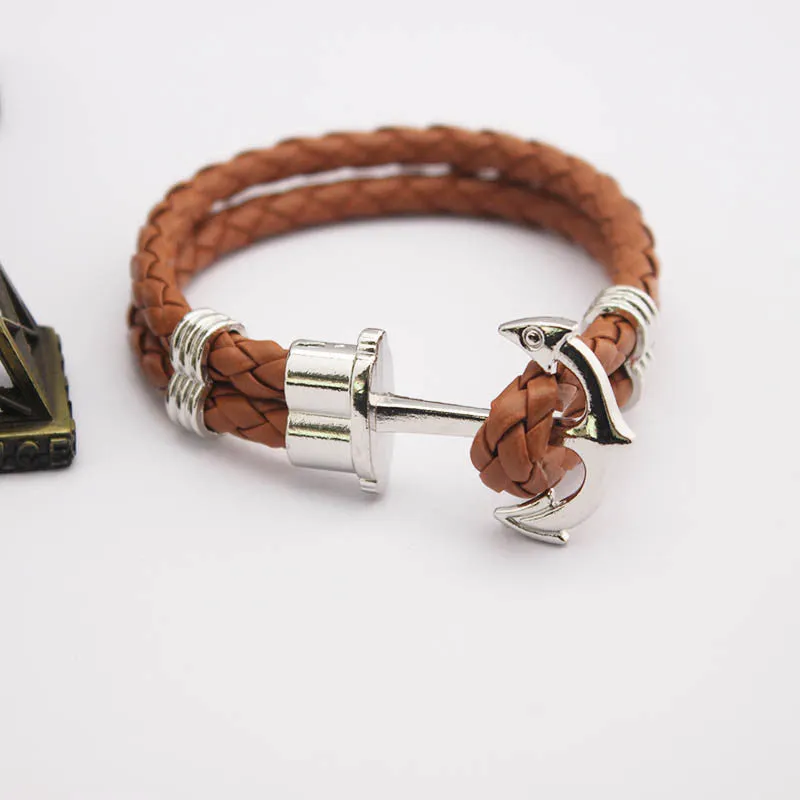 Fashion Punk Leather Bracelet Men Gold Anchor Bracelet Christmas Gift tom Hope Friendship Feme Bracelets