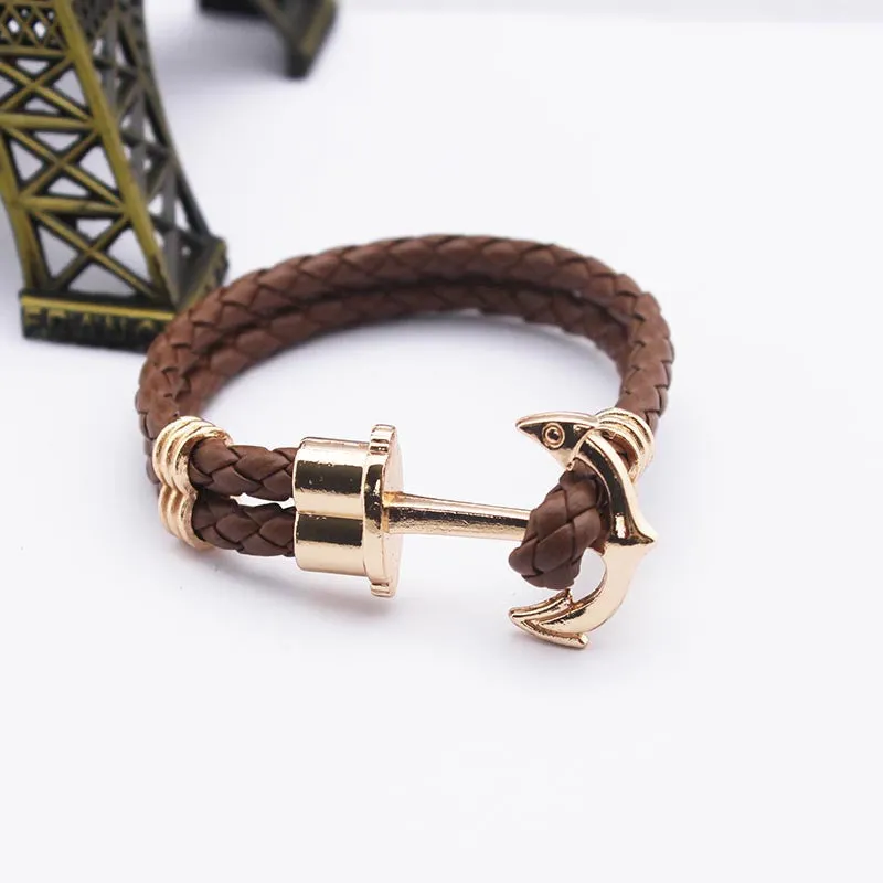 Fashion Punk Leather Bracelet Men Gold Anchor Bracelet Christmas Gift tom Hope Friendship Feme Bracelets