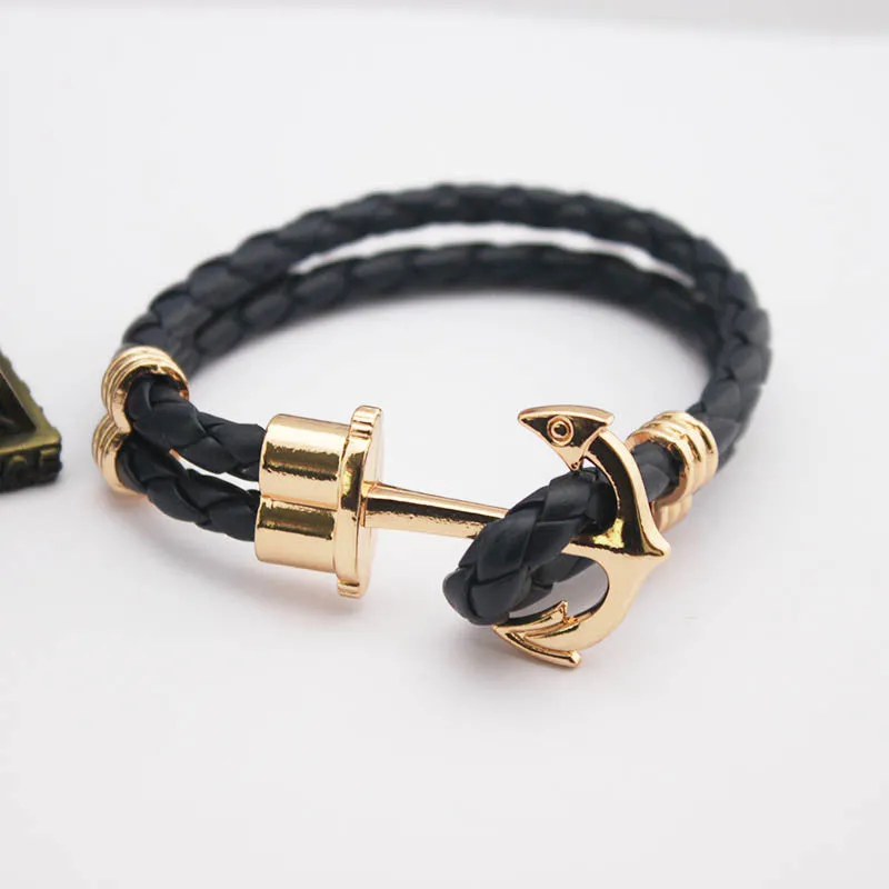 Fashion Punk Leather Bracelet Men Gold Anchor Bracelet Christmas Gift tom Hope Friendship Feme Bracelets