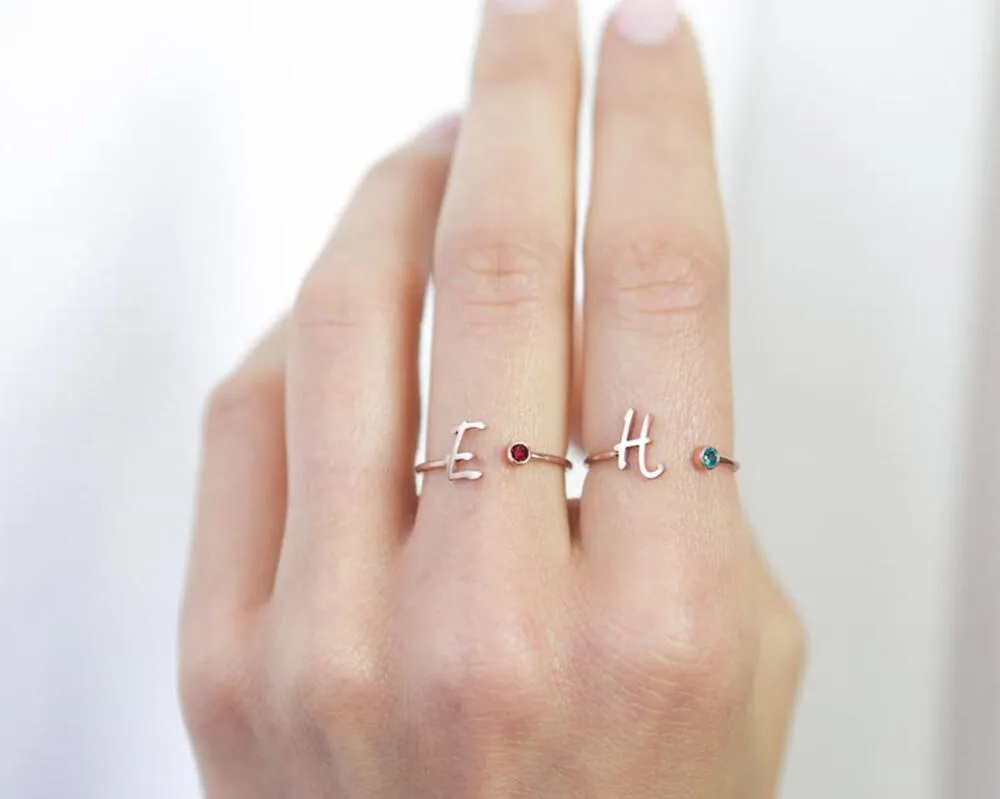 Fashion Simple Customizable Alphabet Adjustable Ring