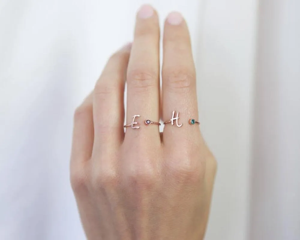 Fashion Simple Customizable Alphabet Adjustable Ring