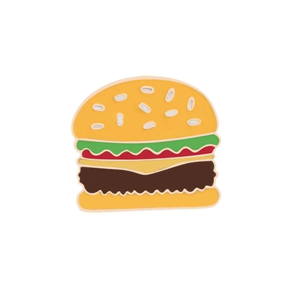 Fast Food Enamel Brooch Pins: Pizza, Hamburger, Hot Dog