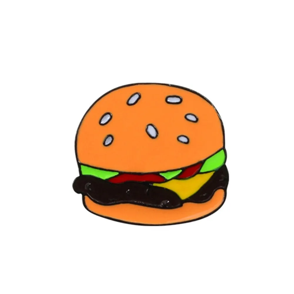 Fast Food Enamel Brooch Pins: Pizza, Hamburger, Hot Dog