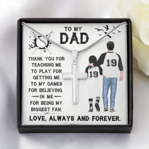 Father's Day - Baseball Dad Gift - Stainless Steel Cross Necklace Message Card Gift - Thank You For Father's Day, Daddy, Dad
