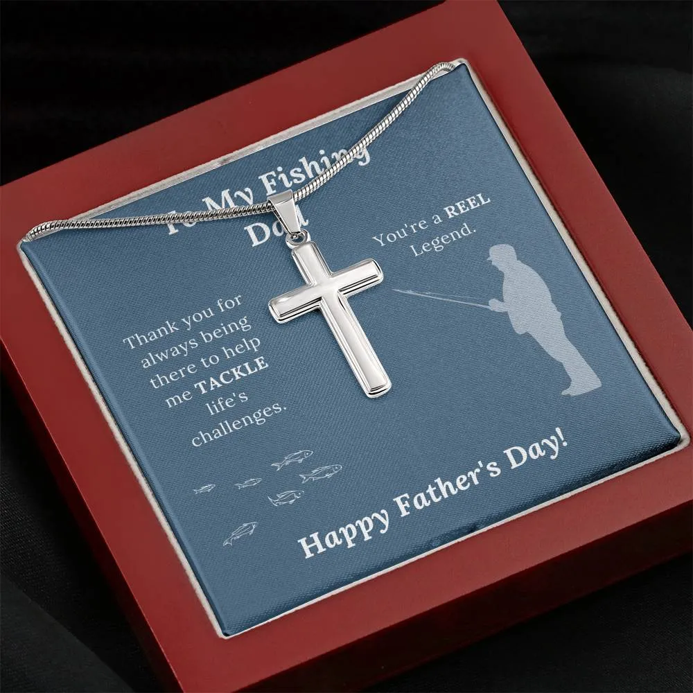 Father's Day Gift for Fishing Dad - Artisan Crafted Cross Necklace