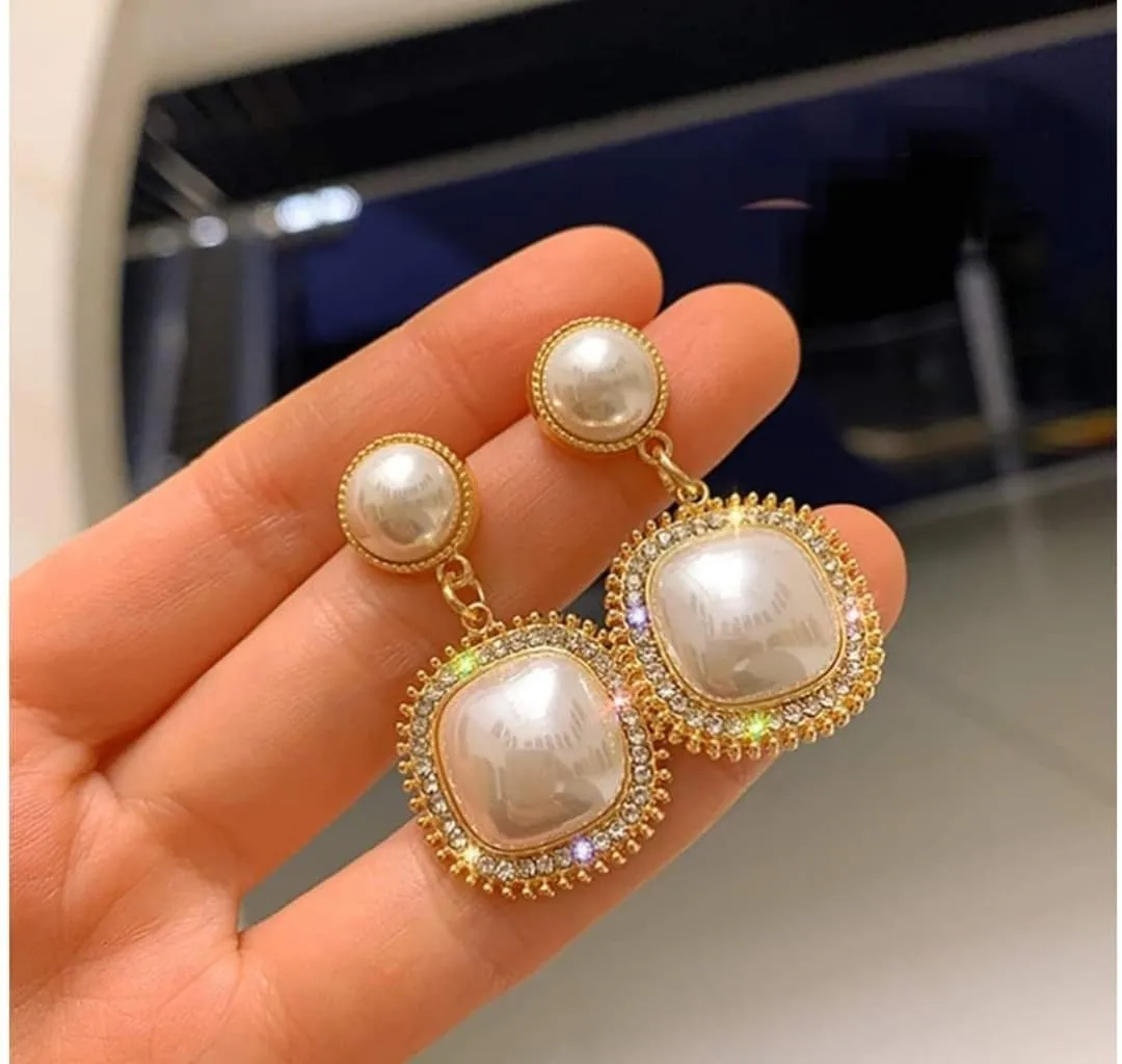 Faux Pearl Decor Square Earrings