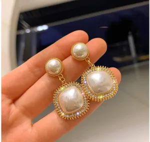 Faux Pearl Decor Square Earrings