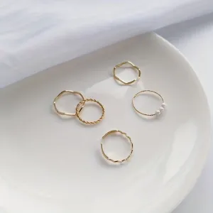 Faux Pearl Wave Shaped Ring Set Adjustable Opening Finger Ring