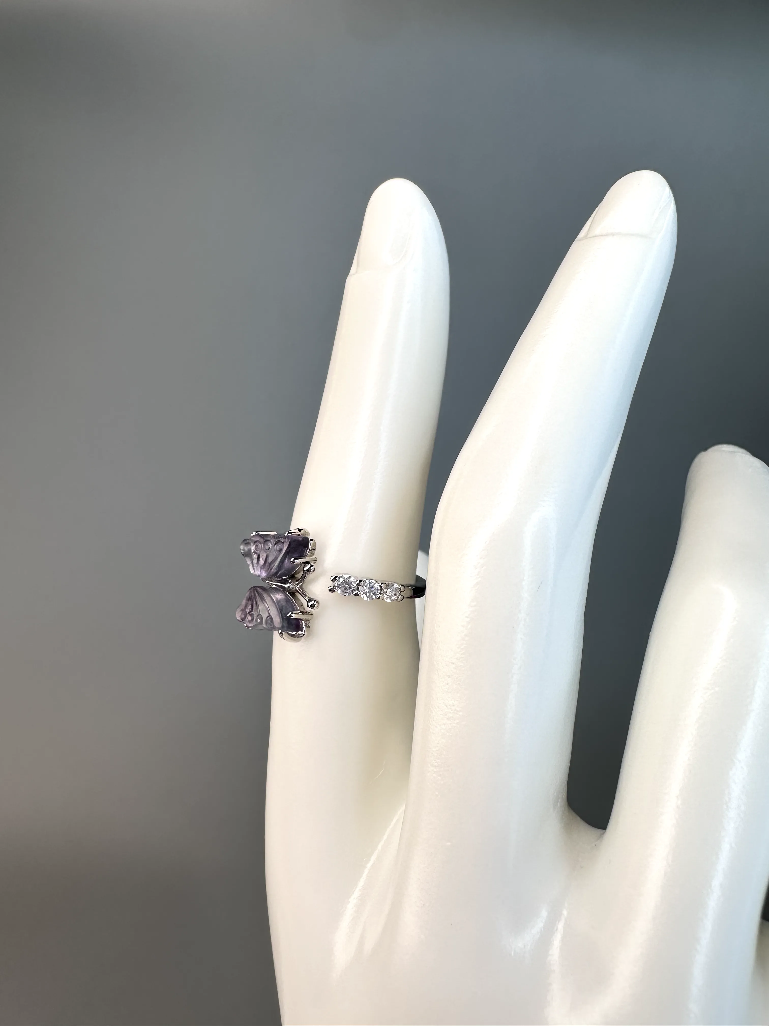Fluorite Butterfly Ring | Adjustable | Silver Plated