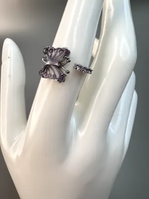 Fluorite Butterfly Ring | Adjustable | Silver Plated