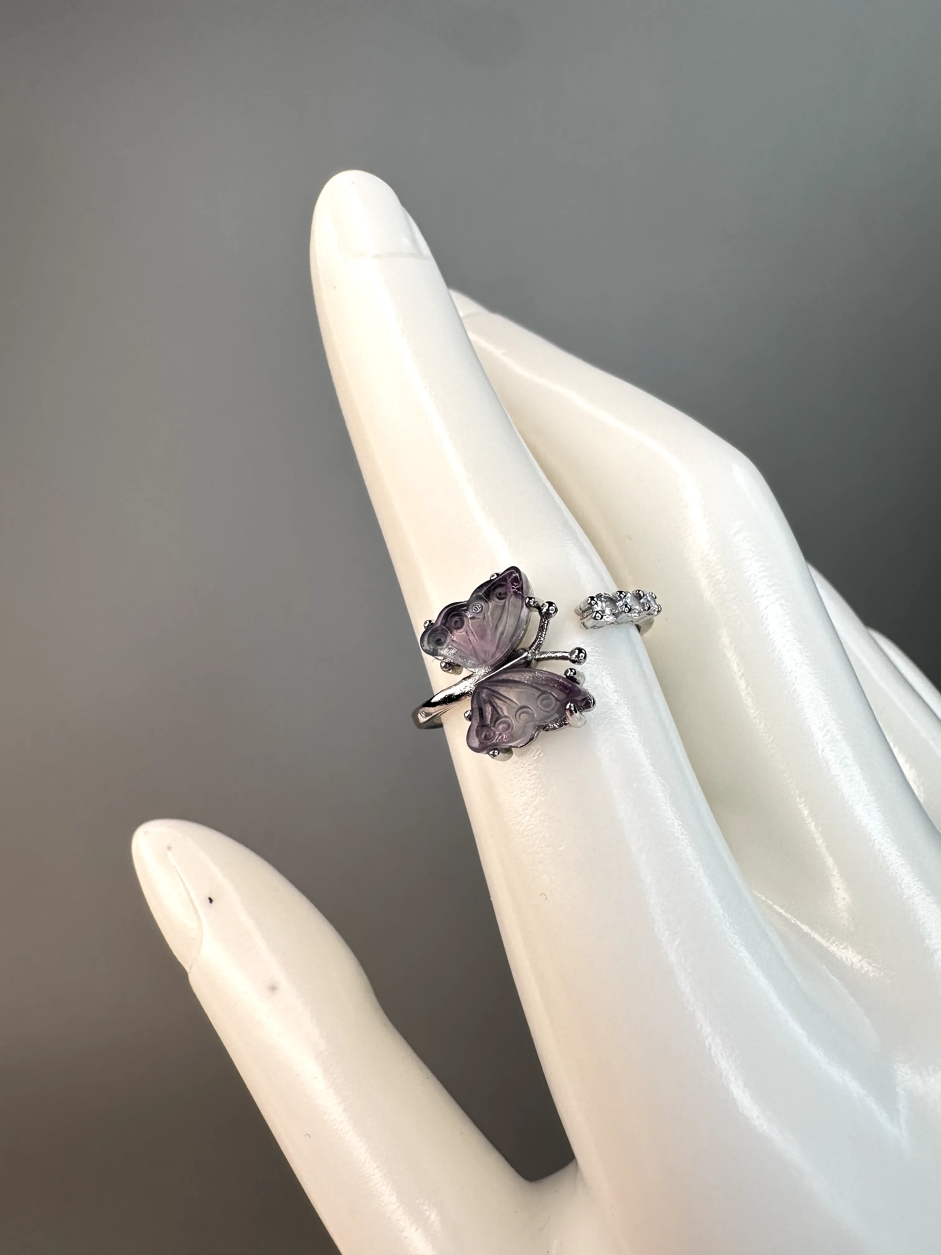 Fluorite Butterfly Ring | Adjustable | Silver Plated