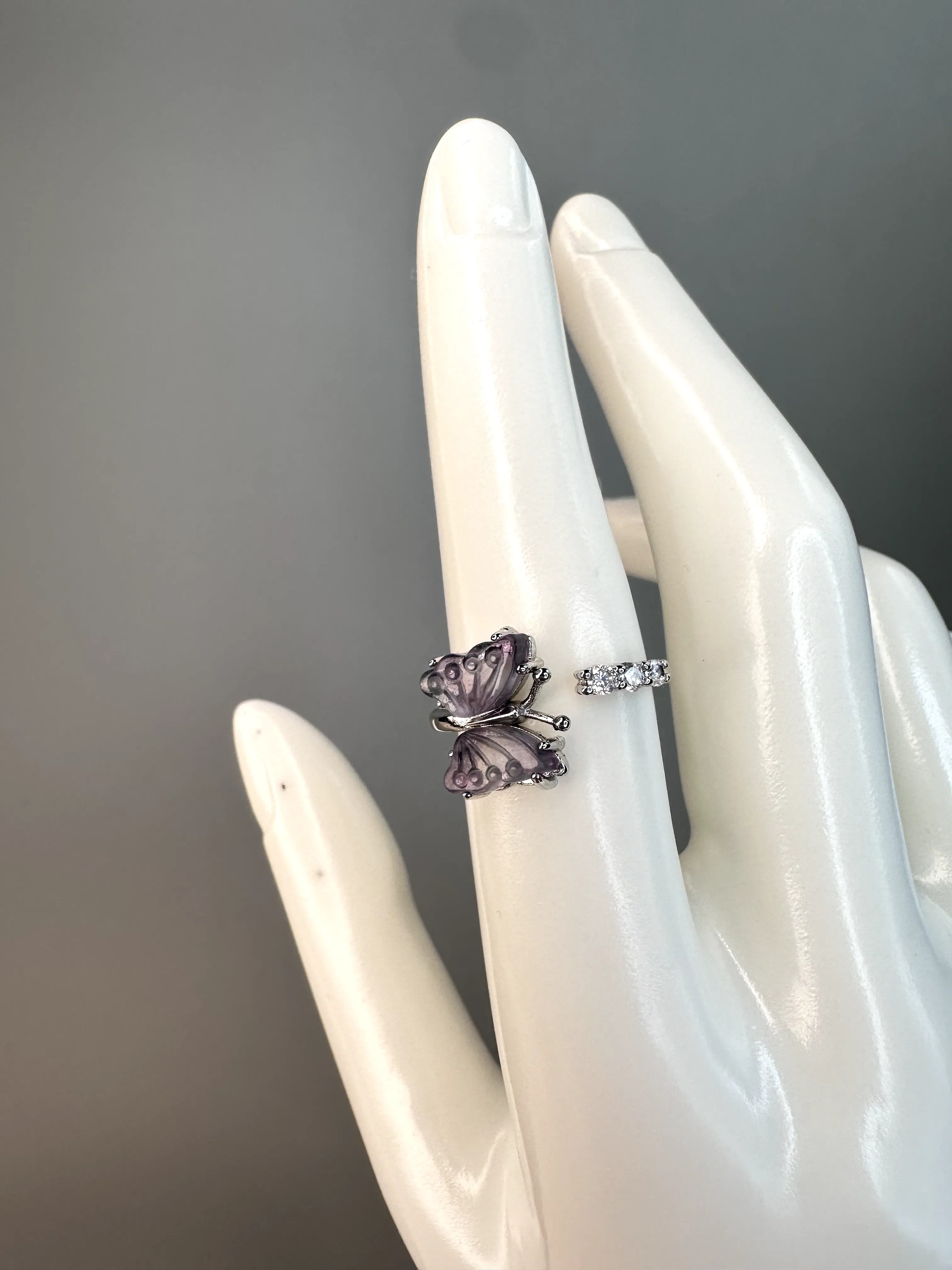 Fluorite Butterfly Ring | Adjustable | Silver Plated