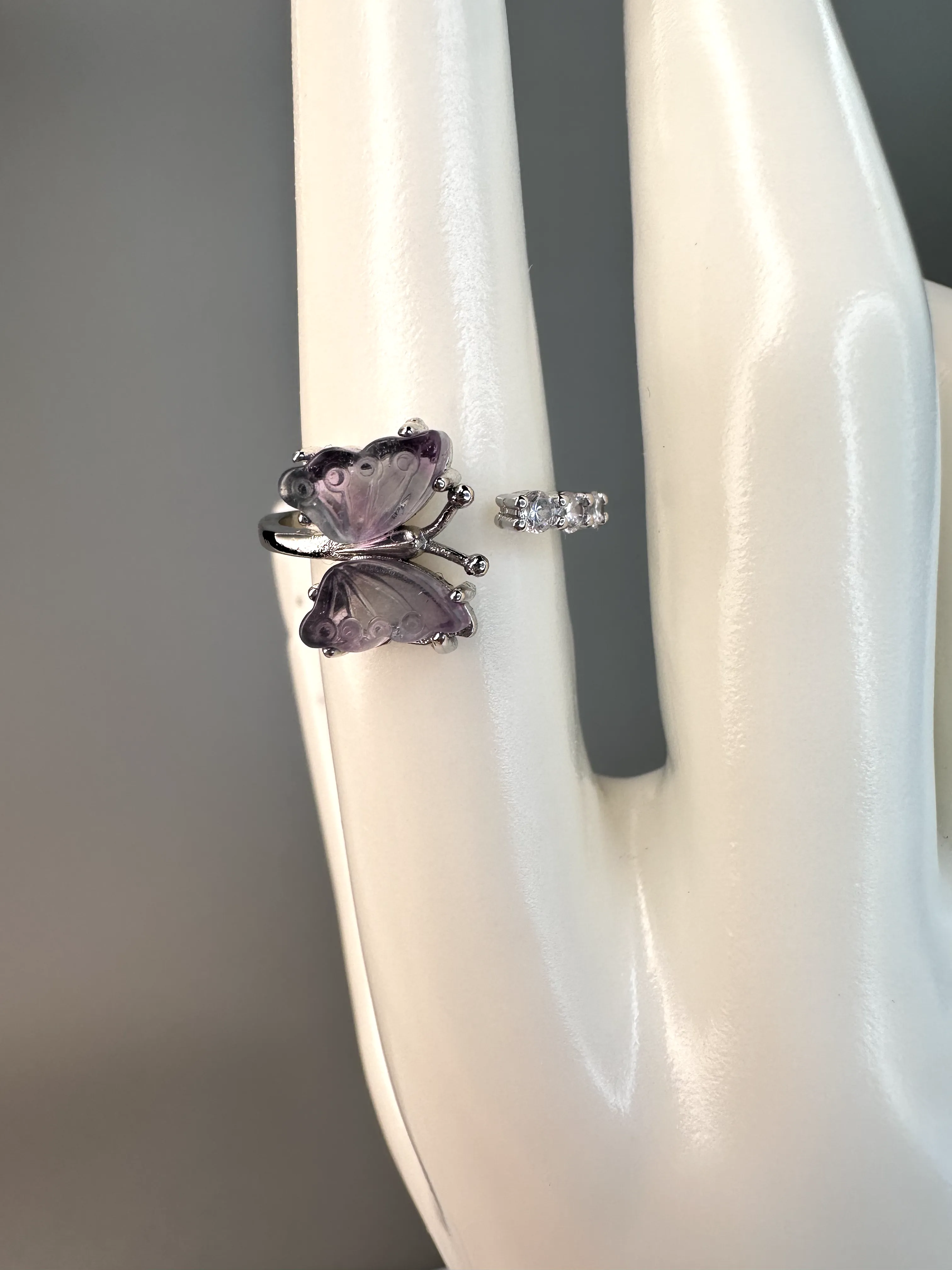 Fluorite Butterfly Ring | Adjustable | Silver Plated