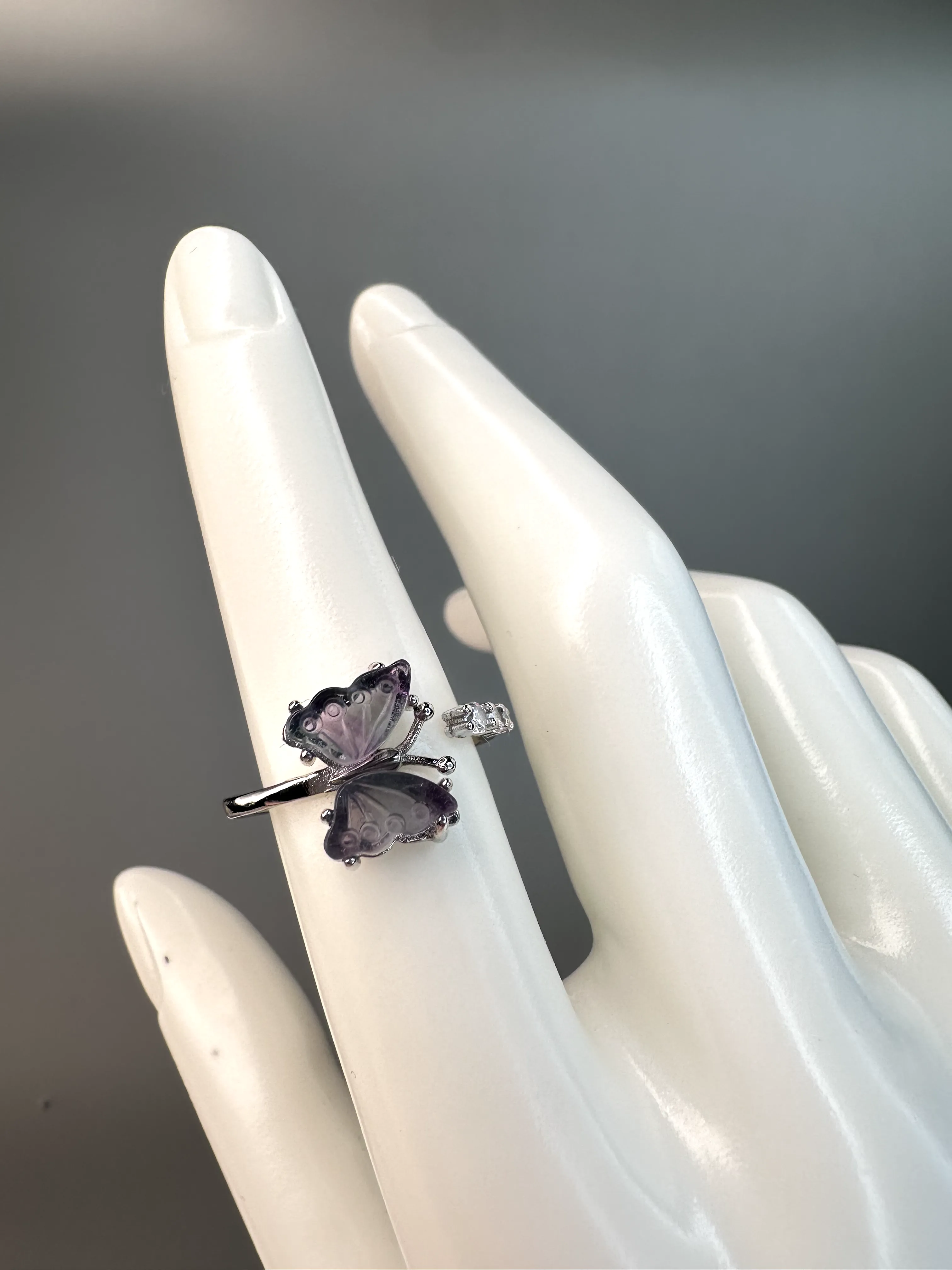 Fluorite Butterfly Ring | Adjustable | Silver Plated