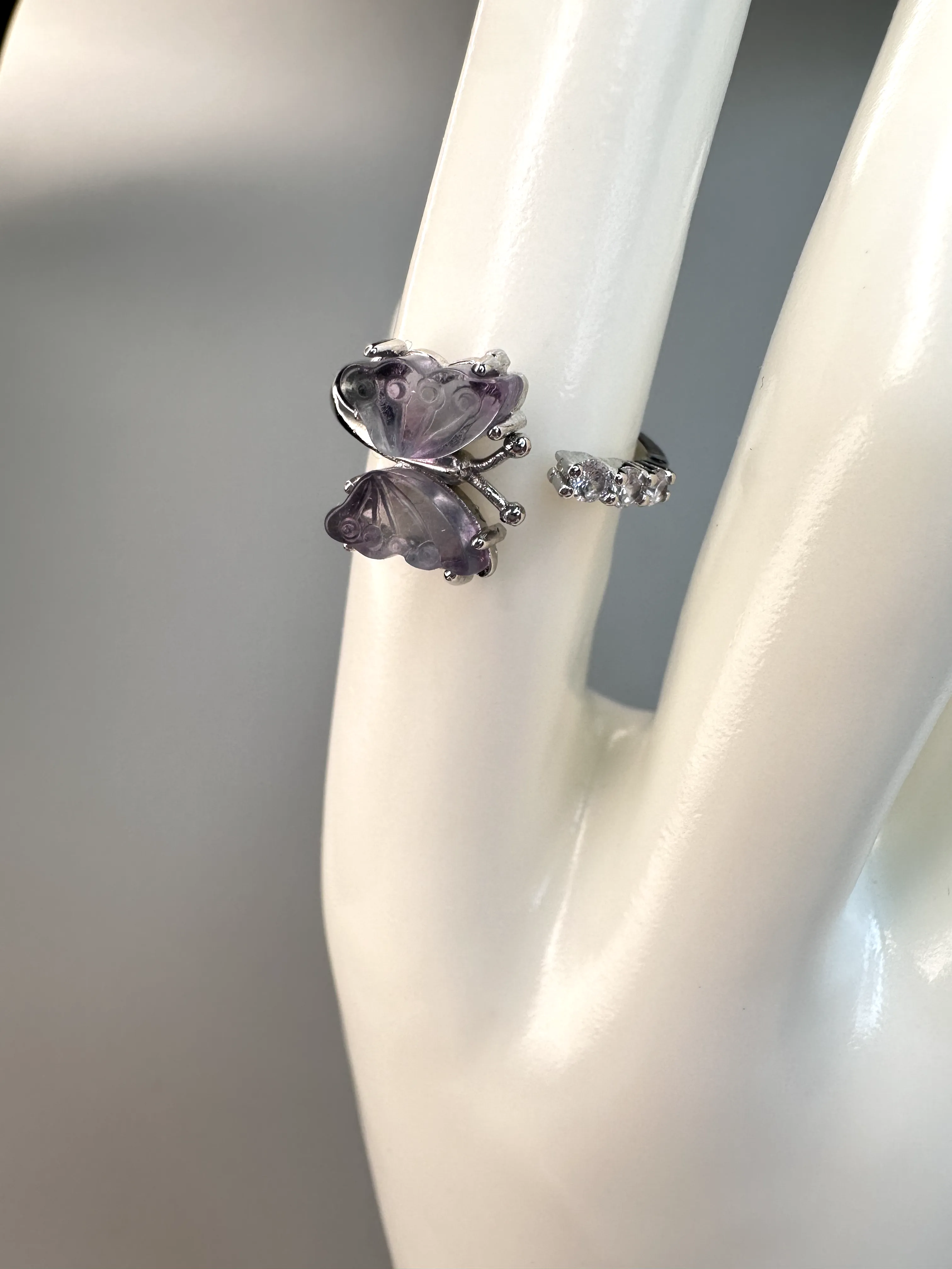 Fluorite Butterfly Ring | Adjustable | Silver Plated